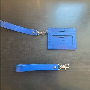 ANDAR Denner Blue Leather Card Holder with Additional Strap